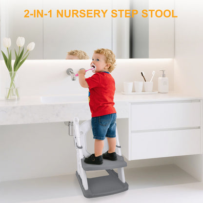 RUPOUN Potty Training Seat 2-in-1 with 2 Step Ladder Foldable and Adjustable Height
