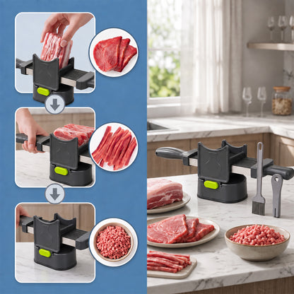 MusPluto Fresh Meat Slicer Manual, Manual Meat Slicer Stainless Steel Fresh Meat Cutter with 17 Blades, Adjustable 2mm & 4mm, Gray (Not for Frozen/Deli Meat)