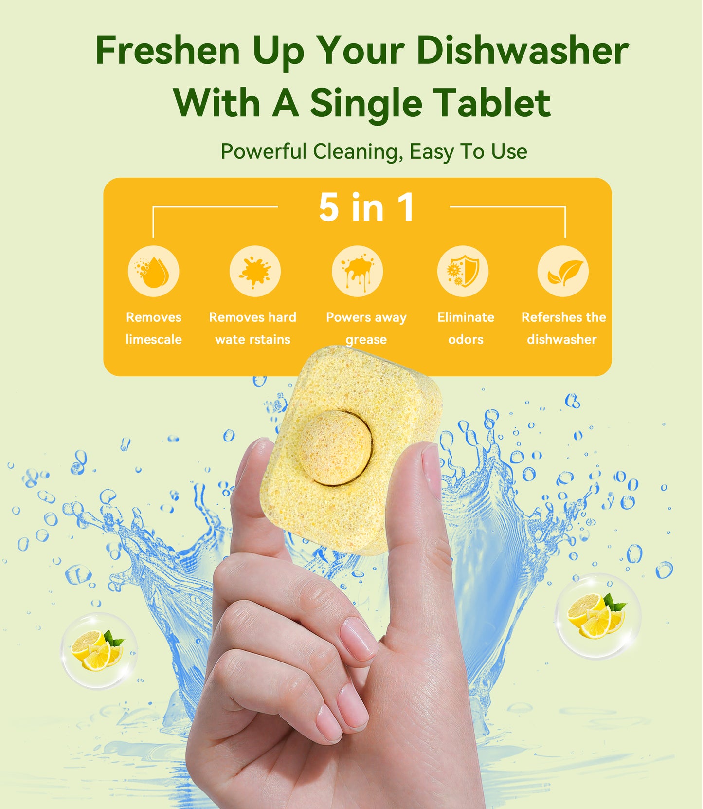 BIMZUC Dishwasher Cleaning Tablets, 24 Tablets, Powerful Cleaning and Deodorizing, Lemon Scent