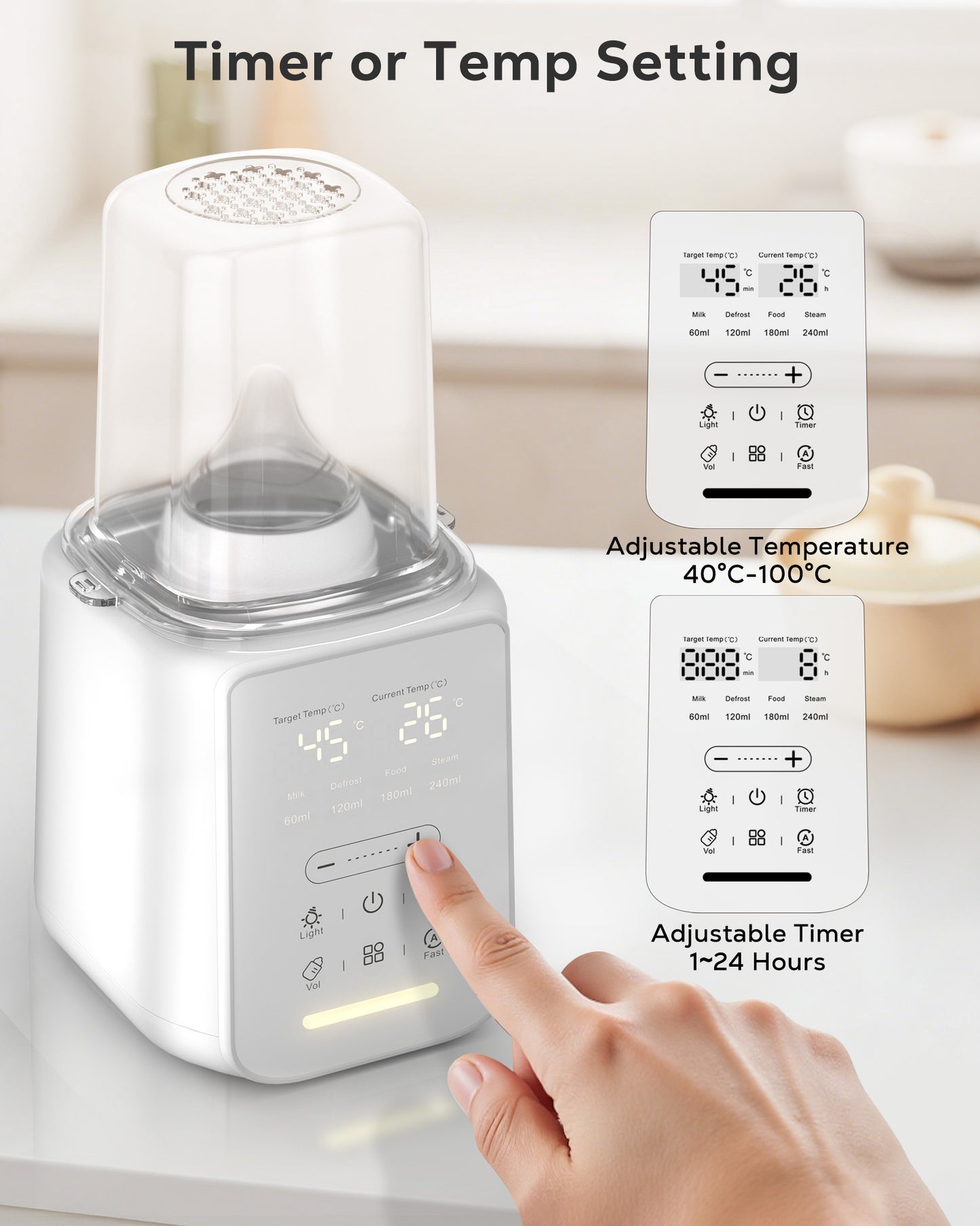 RUPOUN Bottle Warmer, 8 in 1 Fast Baby Milk Portable Warmer with Timer and Temperature Control for Breastmilk or Formula, with Defrost, Sterilizer, Keep, Heat Food, White
