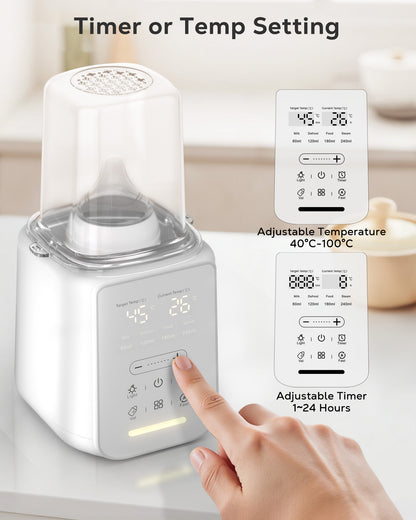 RUPOUN Bottle Warmer, 8 in 1 Fast Baby Milk Portable Warmer with Timer and Temperature Control for Breastmilk or Formula, with Defrost, Sterilizer, Keep, Heat Food, White