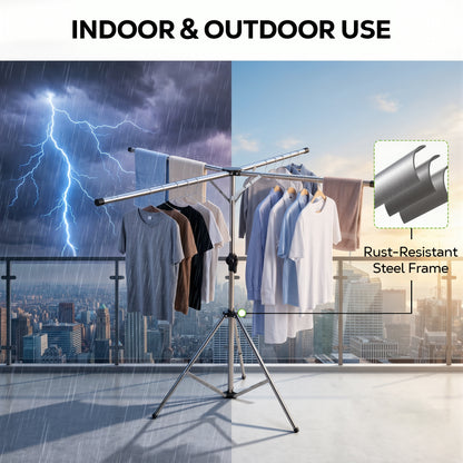 Riousery Tripod Clothes Drying Rack, 4-Arm Foldable Laundry Drying Stand with 71" Adjustable Height & 79" Extra-Wide Drying Space, Stainless Steel Portable Rack with Windproof Hanger Hooks