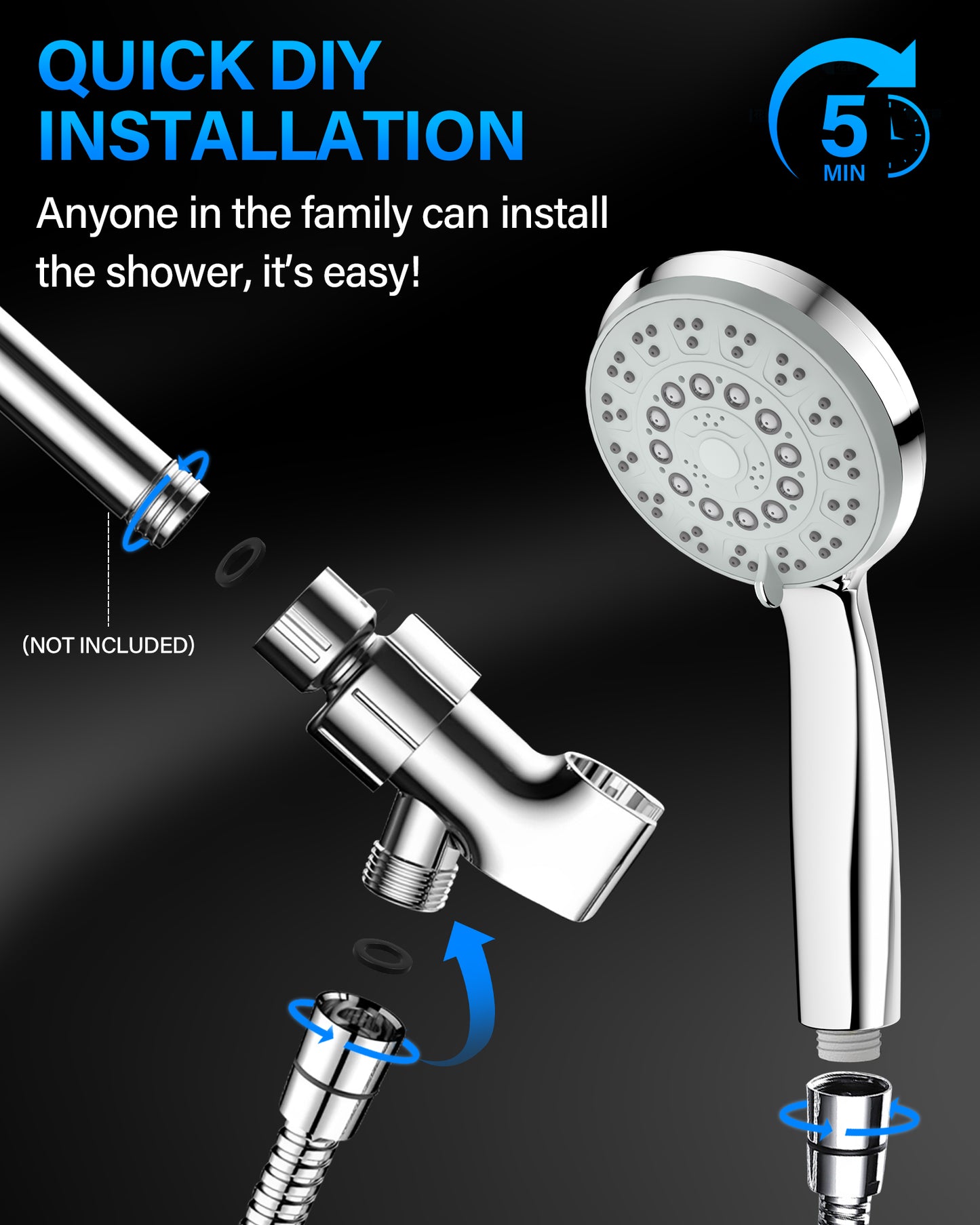 Hodvit Handheld Showerhead for Bathing 5 Spray Modes with 5 ft Stainless Steel Hose,Chrome