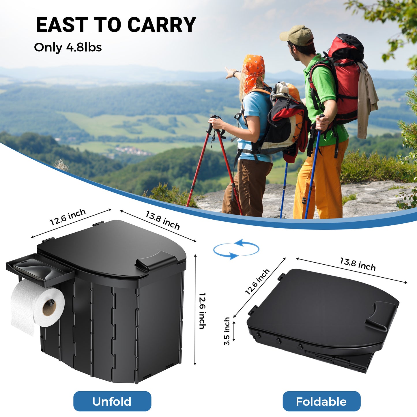 OHHANI Outdoor Portable Toilet, Car-Mounted Portable Toilet with Lid, Soft Pad, Tissue Holder, Portable Storage Bag, Foldable, Suitable for Camping, Beach, Hiking, and Car Use.