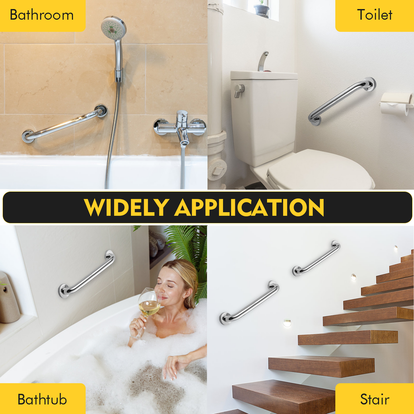 Hodvit 2 Pack 18 Inch Grab Bars for Bathtubs and Showers, Handicap Bathroom Safety Rail for Elderly, Anti Slip Shower Grab Bars Stainless Steel Shower Handle for Bathroom, Tub, Toilet, Bath (White)