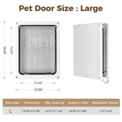 Tolobebe Large Dog Door with Magnetic Lock, Weatherproof Pet Door for Dogs up to 155 lbs, White, 14.6" x 11.4"