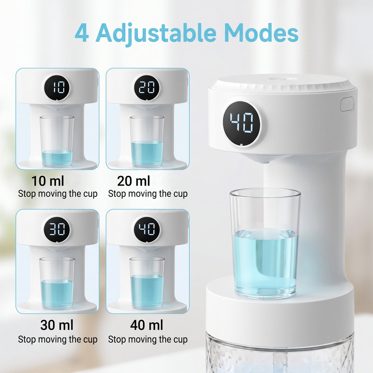 XSAPT 20.3 Oz Automatic Mouthwash Dispenser, 4-Level Adjustable, with 2 Magnetic Cups, 1-Pack