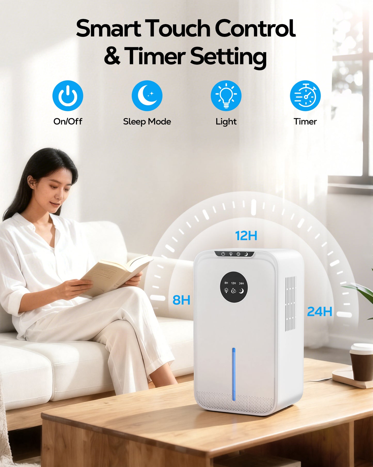 OHHANI Dehumidifier with 85 OZ Large Capacity, Designed for 270 Sq.Ft, Touch Control, Timer and Auto Shut-Off, 90°F & 80%RH, Suitable for Bedrooms Basements and Garages
