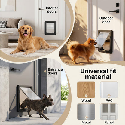 Sunypet Dog Door with Lock and Magnetic Auto-Closing, for Interior/Exterior Use, Large, Black