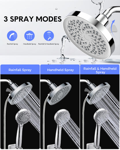 Hodvit 6" High Pressure Rainfall Shower Head and Handheld Combo, Plated with 60" Hose Anti-leak with Holder, Chrome