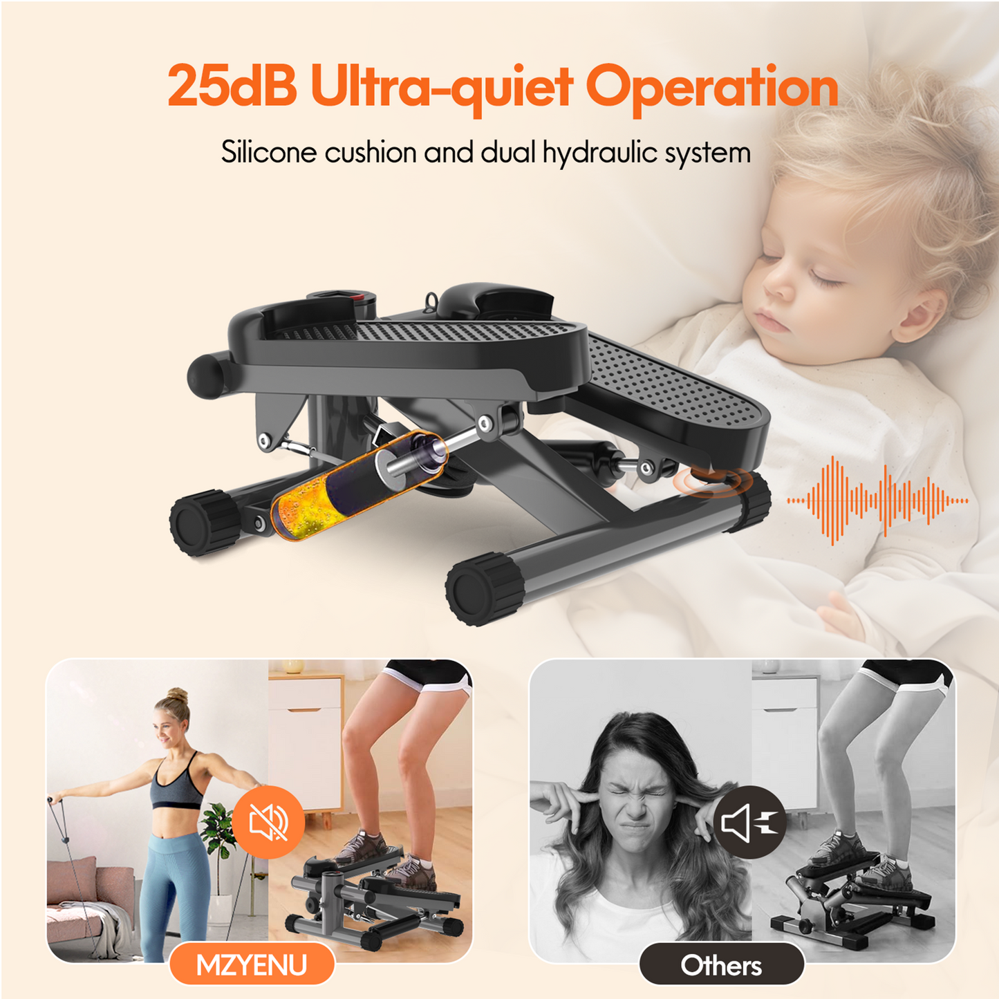 OPMUKIN Mini Stepper for Exercise, Stair Steppers Workout at Home with Resistance Bands & LCD Monitor, Cardio Fitness Equipment Machine with 330LBS Capacity