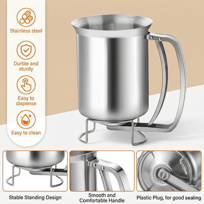 M Buder Pancake Batter Dispenser, Stainless Steel Handheld Baking Batter Funnel with Stand for Pancakes, Cupcakes, Baked Goods