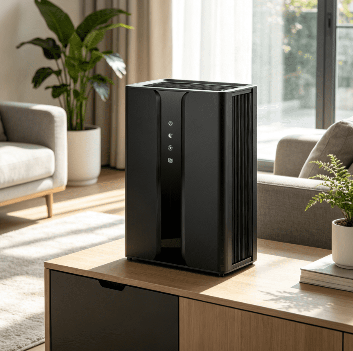 Reelexia Home Dehumidifier with 100 oz Large Water Tank, 1000 sq.ft Dehumidifiers for Bathroom, with Relaxing Ambient Light,Black