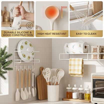 M Buder 42 PCS Silicone Cooking Utensil Sets, Kitchen Utensils Set for Nonstick Cookware, 446°F Heat Resistant Spatula Set, BPA Free Kitchen Gadgets Tools with Holder, Beige