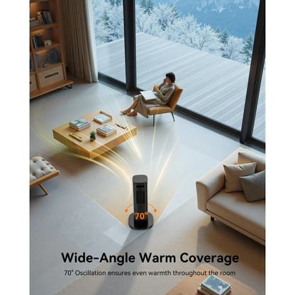 NFTIGB 24 inch Space Heater with Flame Effect, 1500W Ceramic Heater with Thermostat, PTC Heater for Indoor, 12H Timer & Remote, for Office, Bedroom, Living Room, New