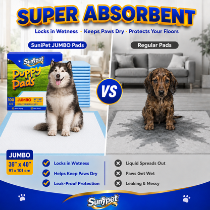 Sunypet Puppy Pads Disposable Dog Potty Training Pads, Quick Dry, Ultra Absorbent,Jumbo 36"x40", 100ct