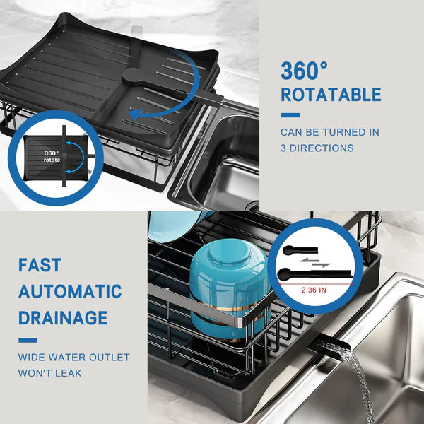 Riousery Dish Rack Dish Drainers for Kitchen Counter, Dish Drying Rack Drain Board Set with Utensil Holder, Cup Holder, Kitchen Dishes Storage and Organizers