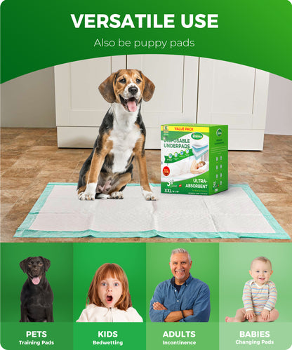 BOKYAN Bed Pads for Incontinence Disposable, 36 x 36 Waterproof Underpads, Maximum Absorbent Unisex Large Chucks Pad, Bed Liners Chux for Adults, Kids and Pets, XXL (50 Count)