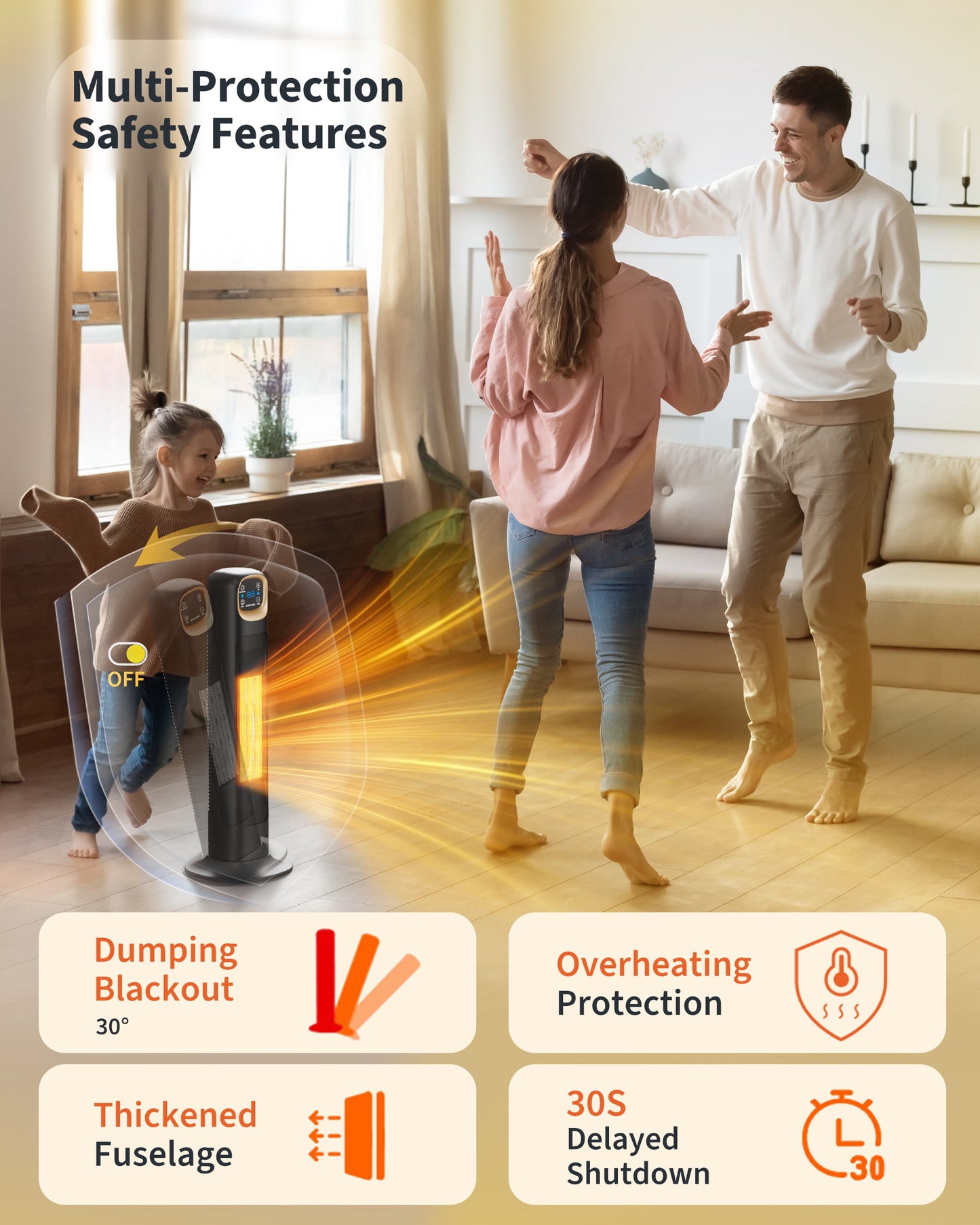 NFTIGB Space Heaters for Home, 24" 1500W Oscillating Electric Tower Electric Heater with Remote, PTC Ceramic Fast Heating,Black,New