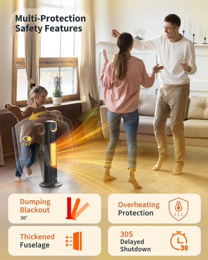 NFTIGB Space Heaters for Home, 24" 1500W Oscillating Electric Tower Electric Heater with Remote, PTC Ceramic Fast Heating,Black,New