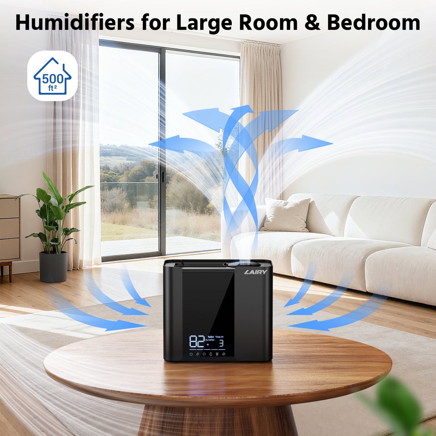 Lairy 5L Humidifiers for Bedroom, Smart Cool Mist for Large Room, 8H Timer Quiet Runtime for Baby, Plant, Black