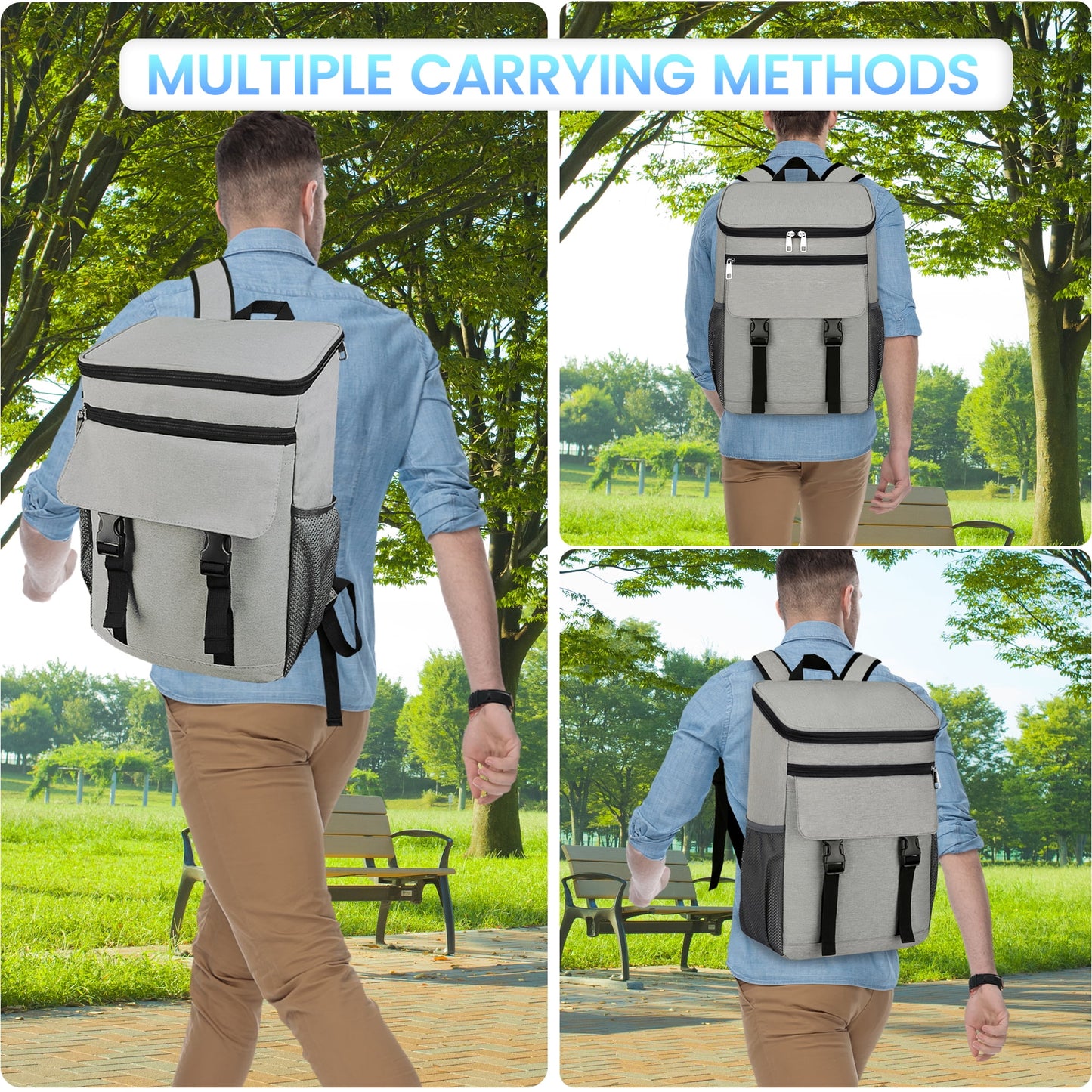 OHHANI Backpack Cooler, 30 Can Insulated Soft Cooler Bag, Waterproof Leakproof Portable for Camping, Beach, Picnic, Hiking, BBQ, Gray