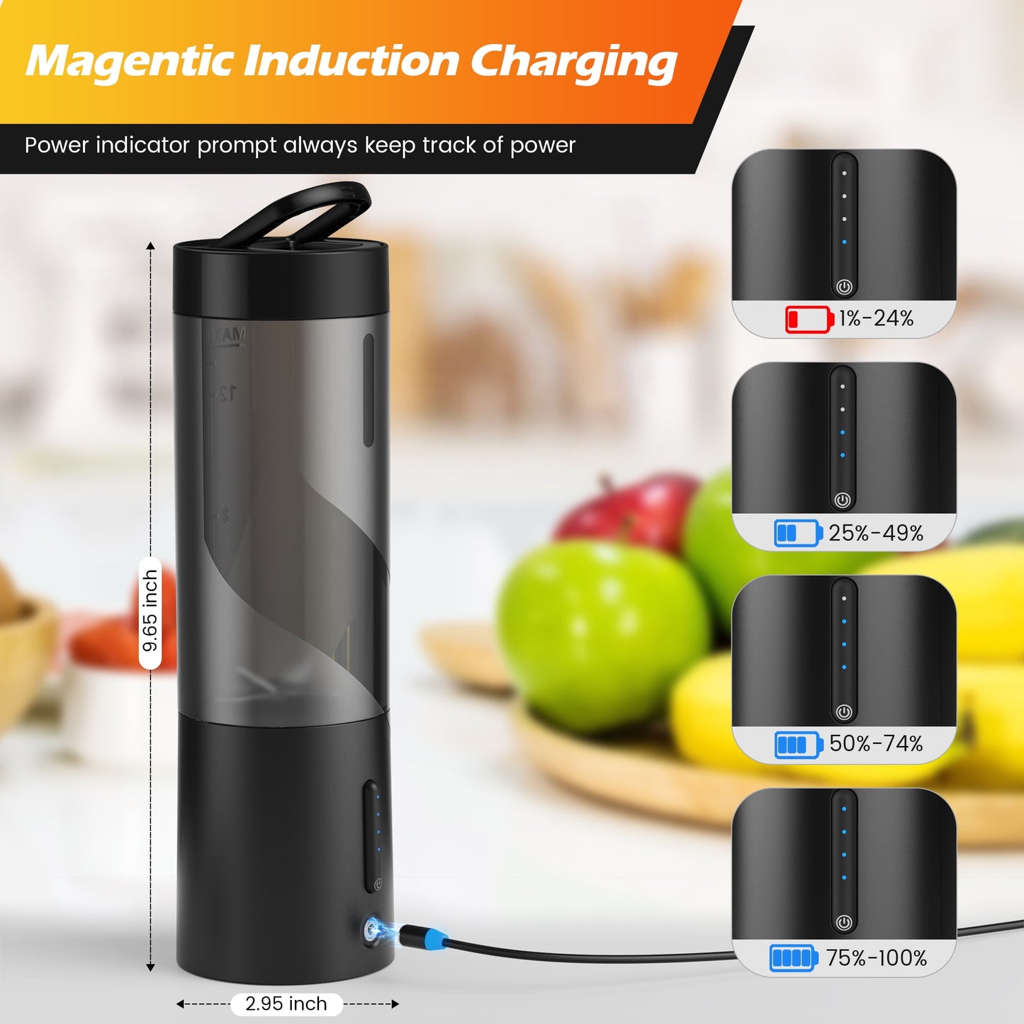 Suodoka 16 oz Personal Portable Blender for Shakes Smoothies, Magnetic USB Rechargeable, Mini Juicer Mixer with Handle Lid, Black