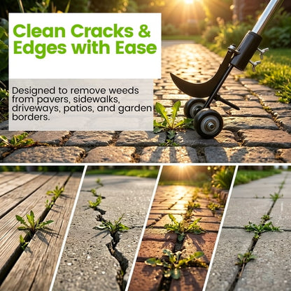OHHANI 47.2 in Crack Weeder with Wheels, Stainless Steel Manual Crevice Weeding Tool for Patio Paver Deck Driveway Garden