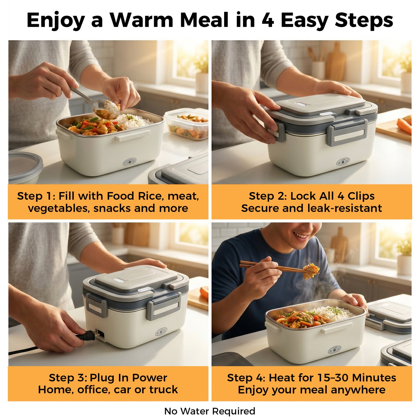 Riousery 80W Electric Lunch Box, 2.8L Heated Lunch Box with 12V/24V/110V, Leakproof Food Warmer for Car Truck Office Home, Black