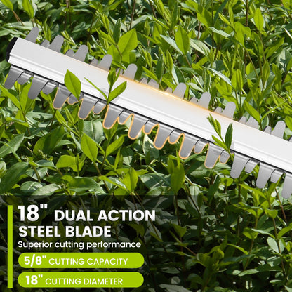 HOTREE 21V Cordless Pole Hedge Trimmer with 2 x 2.0Ah Batteries and Charger, 12ft Reach 3-in-1 Foldable Hedge Shrub Trimmer and Grass Shear ,Grey