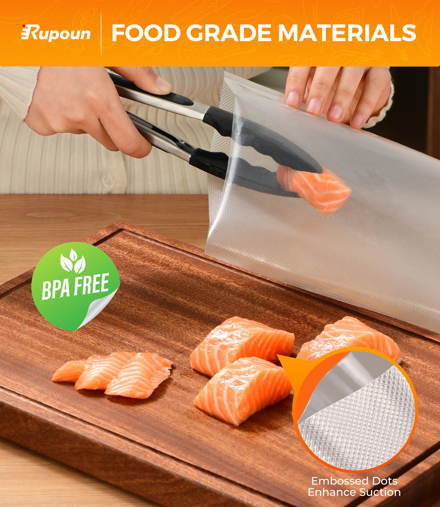 Rupoun Vacuum Sealer Bags for Food 2 Rolls (11" x 50' and 8" x 50'), Disposable Storage Bags for Vacuum Sealing, Clear