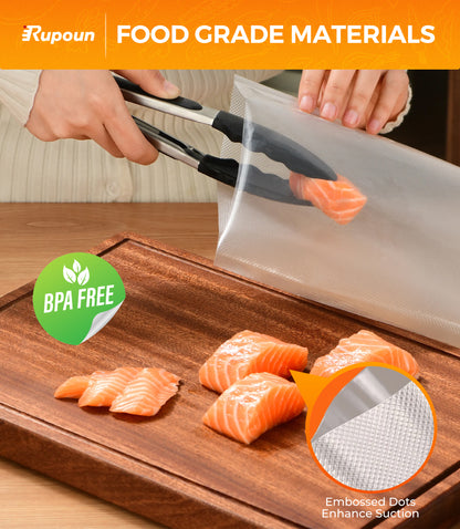 Rupoun Vacuum Sealer Bags for Food 2 Rolls (11" x 50' and 8" x 50'), Disposable Storage Bags for Vacuum Sealing, Clear