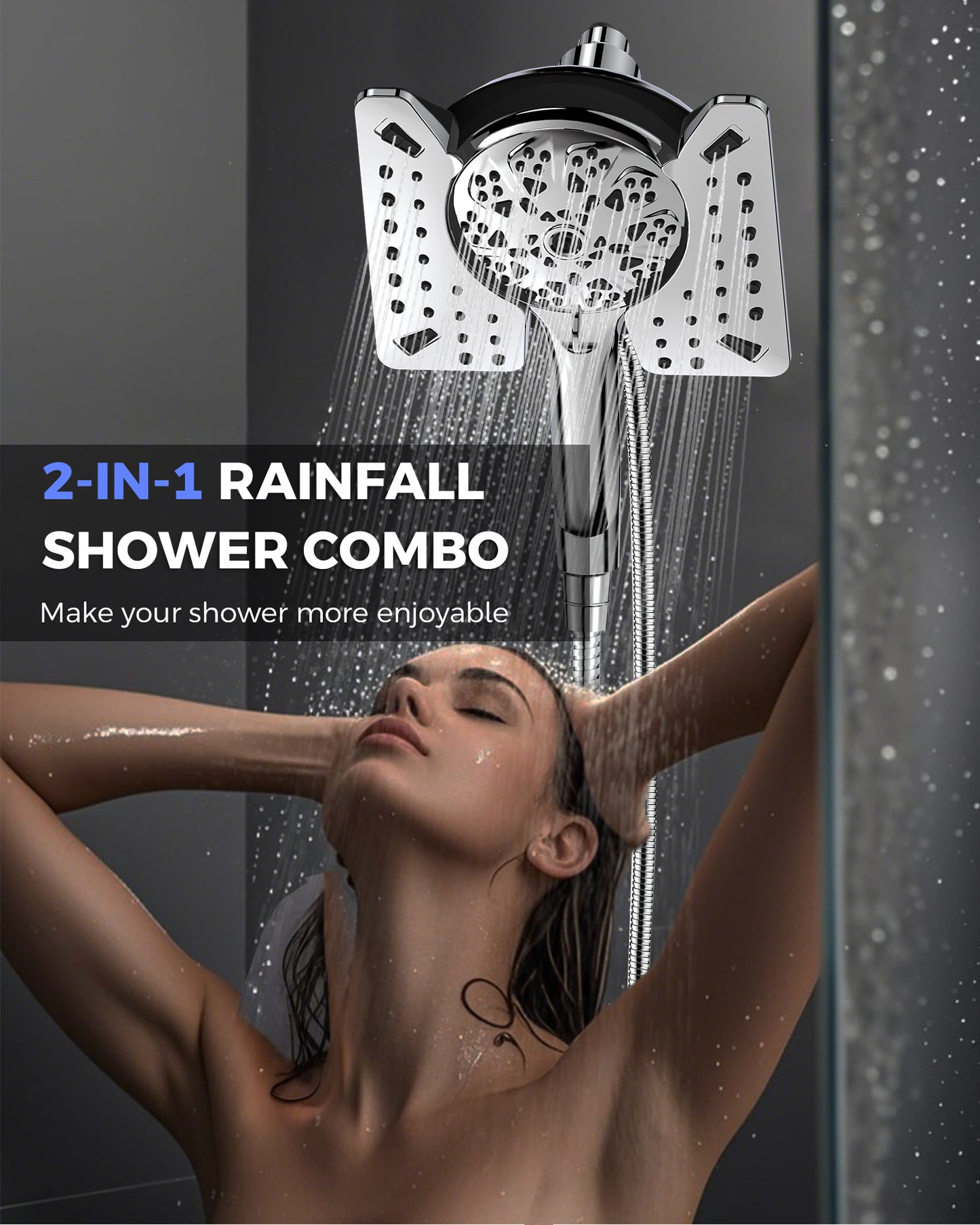 Hodvit 2 in 1 Shower Head with Handheld and Rain Shower Head, 10 Spray Patterns Handheld Shower Head with 60" Stainless Steel Hose,New
