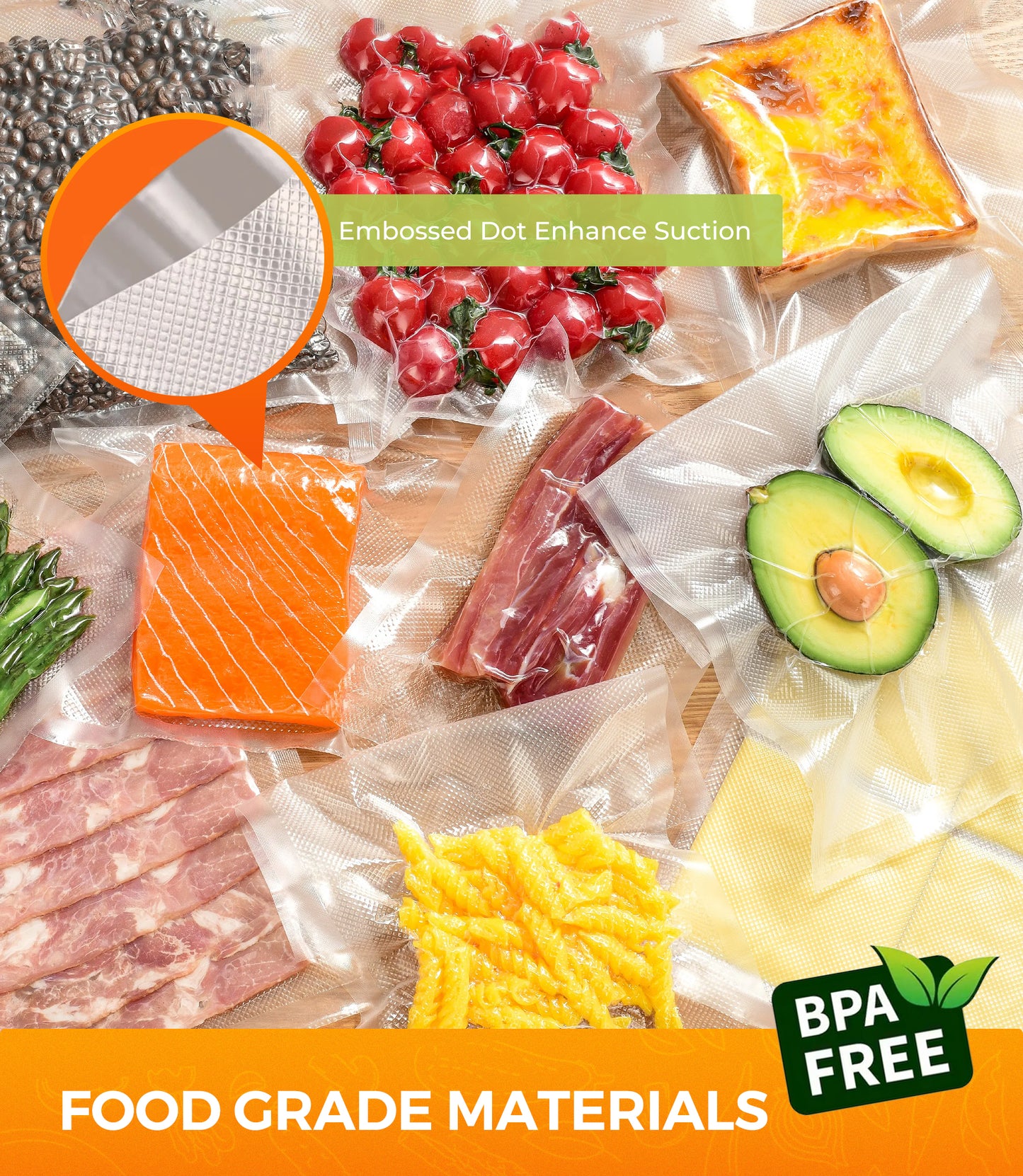 Rupoun 2 Rolls 8" X 20' Vacuum Sealer Bags, Food Storage Seal Bag Rolls for Food, Clear