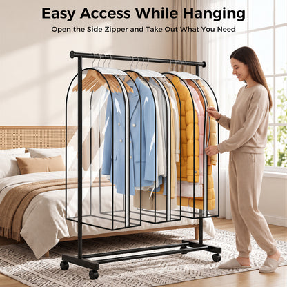 Riousery Clear Garment Bags for Closet Storage, 3 Pack Hanging Clothes Covers with 10" Gusset, Waterproof PEVA Suit Bags with Side Zipper for Dresses, Jackets and Coats