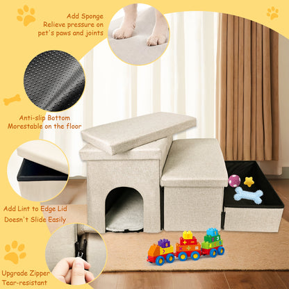 Tolobeve 3 Step Dog Stairs with Storage for High Bed 17.5'' H, Foldable Pet Stair for Small Medium or Large Dogs