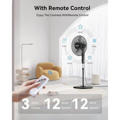 NFTIGB 16'' Oscillating Pedestal Fan w/Remote and Timer, 12 Speeds,Adjustable Height Floor Fan New