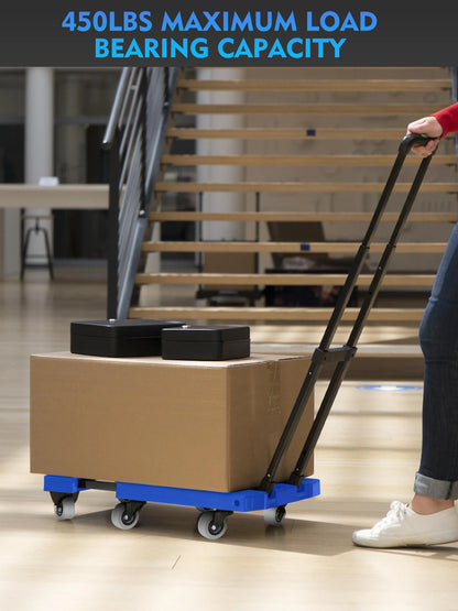 M BUDER Folding Hand Truck, 500 lbs Heavy Duty Dolly Cart, Utility Platform Cart with 6 Wheels for Travel, House, Office, Shopping, Moving Use - Blue High Quality PP Plastic Folded Size 11.8 x 17.7”