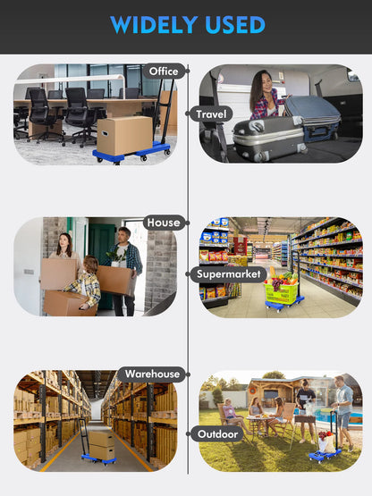 M BUDER Folding Hand Truck, 500 lbs Heavy Duty Dolly Cart, Utility Platform Cart with 6 Wheels for Travel, House, Office, Shopping, Moving Use - Blue High Quality PP Plastic Folded Size 11.8 x 17.7”