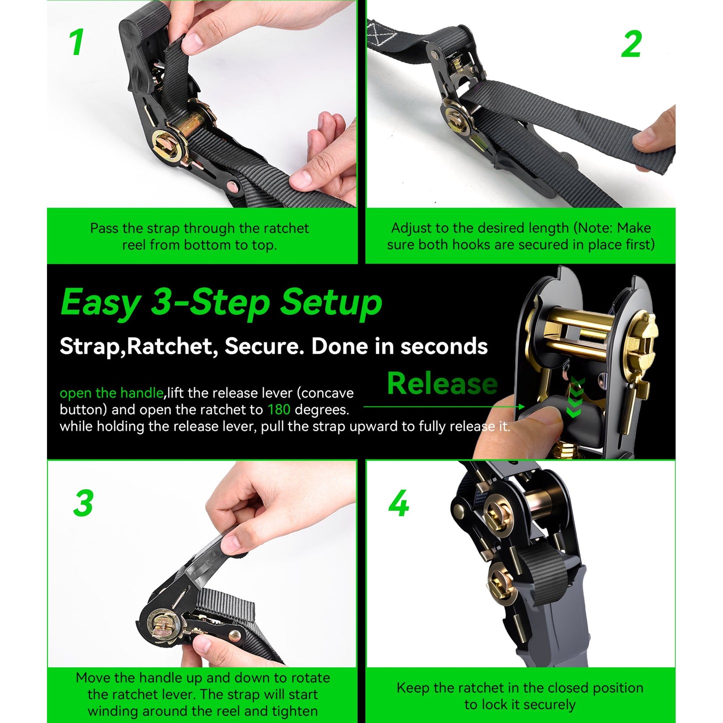 Floray 1" x 15' Heavy Duty Ratchet Straps – Tie Down Straps with S Hooks, 1,800lbs Break Strength – 4 Pack Retractable Cargo Straps for Trucks, Trailers, and Outdoor Gear