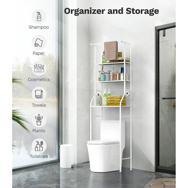 Riousery 3-Tier Over-the-Toilet Storage Rack, Bathroom Organizer Shelf, Freestanding Above-Toilet Stand for Bathroom & Laundry, White