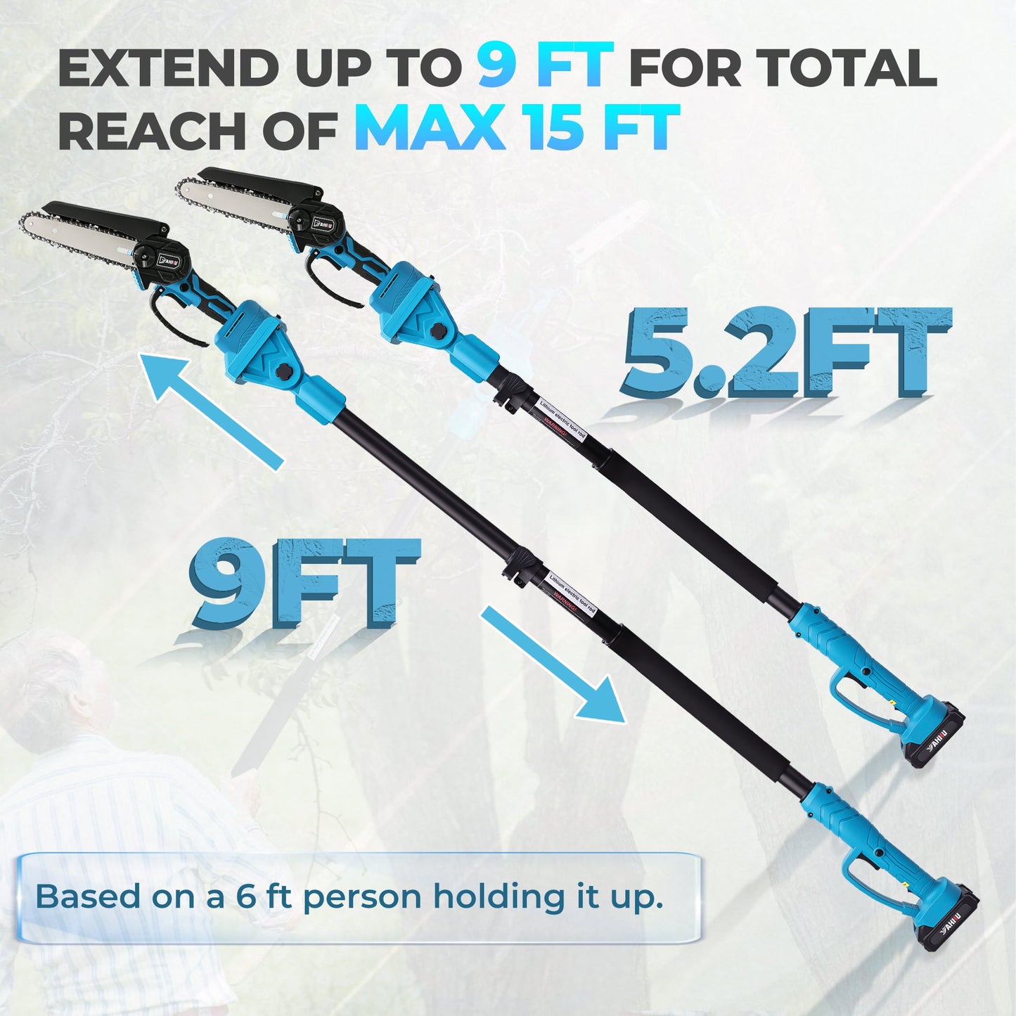 YAHHU 2-in-1 Cordless Pole Saw, 6-inch Pole Chainsaw Mini Handheld Chainsaw, 15 ft Extension Pole Saw for Effortless Tree Trimming