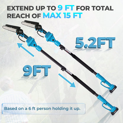 YAHHU 2-in-1 Cordless Pole Saw, 6-inch Pole Chainsaw Mini Handheld Chainsaw, 15 ft Extension Pole Saw for Effortless Tree Trimming