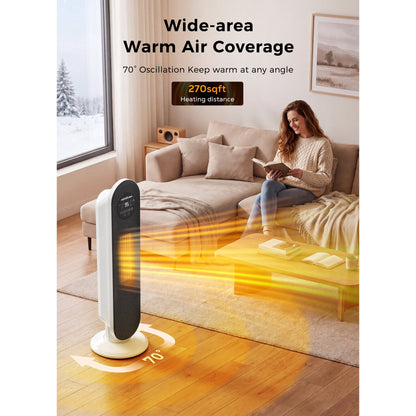 MORSUMA 25" White Tower Heater with Remote Control, 1500W PTC Electric Space Heater with ECO Mode, LED Display, Timer and Adjustable Thermostat for Home Office Bedroom
