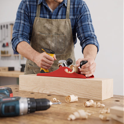 OHHANI Adjustable Metal Wood Hand Plane with Carbon Steel Blade, Professional Planer for Woodworking and DIY, Red
