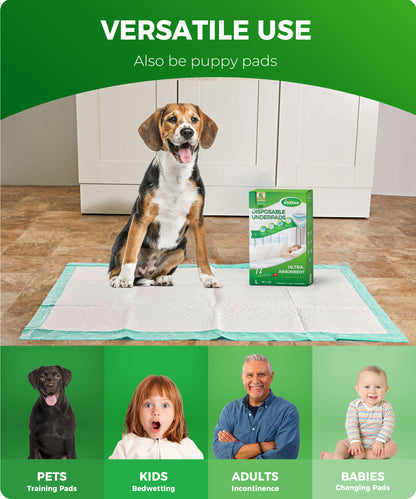 BOKYAN Disposable Bed Pads 23” x 36”, Underpads for Incontinence Waterproof Chucks Pad, Large Bed Liners Chux for Adults, Kids, and Pets, 12Ct