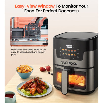Suodoka 10 in 1 Air Fryer 6 Qt Capacity, Compact Countertop with Nonstick Basket, 400F Air Crisp