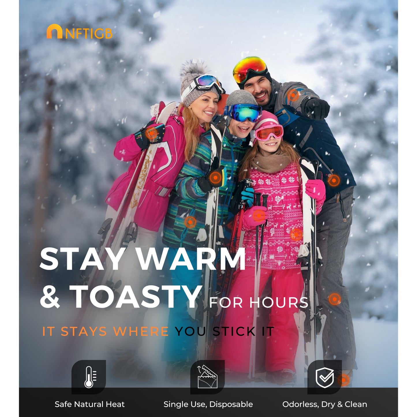 NFTIGB Body Warmer Hand Warmers with Adhesive Backing, Disposable 85Pcs, Long Last Safe Heated 12H