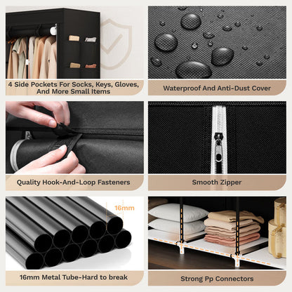 Riousery 4-Column Portable Closet Organizer, Heavy-Duty 16mm Tubes, Waterproof Non-Woven Fabric Cover, Black