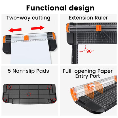 AOLIGO 12 Inch A4 Paper Trimmer, Sliding Paper Cutter with Anti-Slip Base and 45 to 90 Degree Angle Guide for DIY Crafts, Scrapbooking, Black